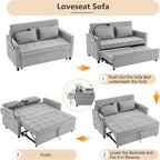 3 in 1 Convertible Sleeper Sofa Bed, 56.9" Small Pull Out Couch Bed - Image 6