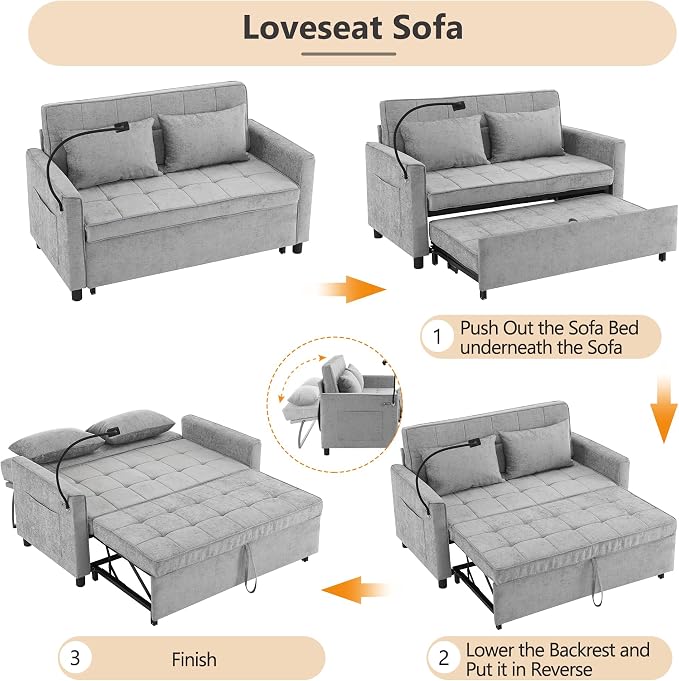 3 in 1 Convertible Sleeper Sofa Bed, 56.9" Small Pull Out Couch Bed - Image 6