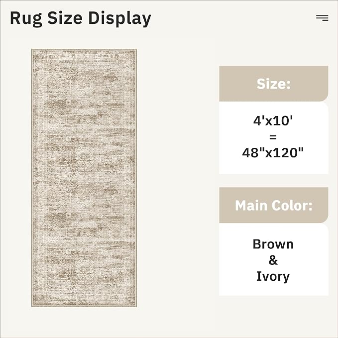 Soalmost Washable 4x10 Hallway Runner Rug Non-Slip Kitchen Entry Rugs Brown | - Image 5