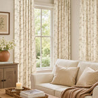 Blackout Vintage Floral Linen Curtains Taupe on Beige 50×96 2 Panels | Elisa - Image 5