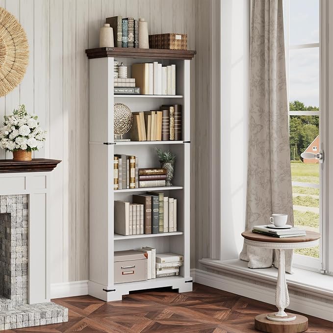 5-Tier Farmhouse Bookshelf, 61.1 inch Tall Bookcase - Image 6
