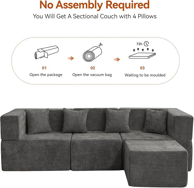 MONVANE 103'' Modular Sectional Sofa, Comfy Chenille Cloud Couch - Image 7