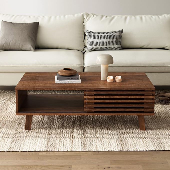 Furniway Mid Century Modern Coffee Table, Wood Coffee Table - Image 7