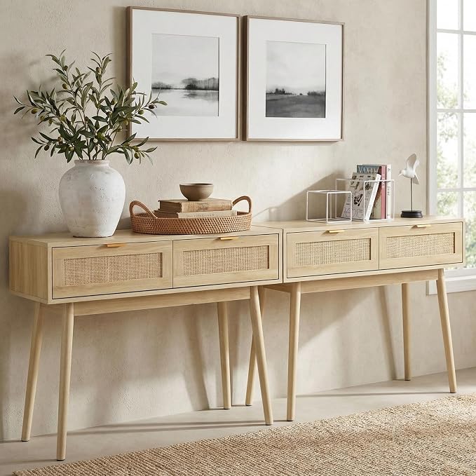 HOPUBUY Console Table Rattan Desk by HOPUBUY