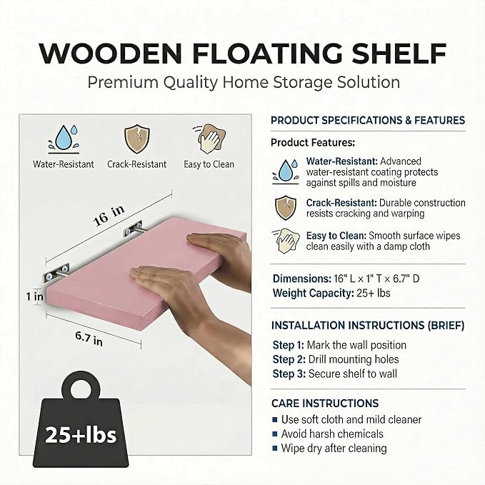 SAUMONIERES Floating Shelves Wall Shelf Solid Wood - Image 3