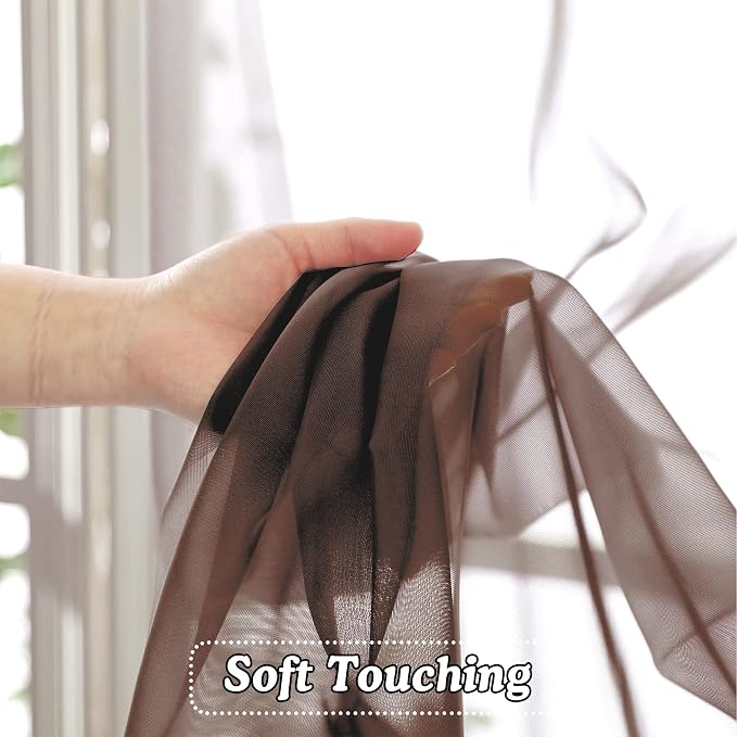 Brown Sheer Curtains 108 Inches Long, Light Filtering Semi Transparent - Image 6