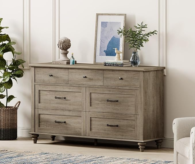 WAMPAT Grey 7 Drawers Dresser for Bedroom, Wide Chest of Drawers Kids Dresser - Image 3