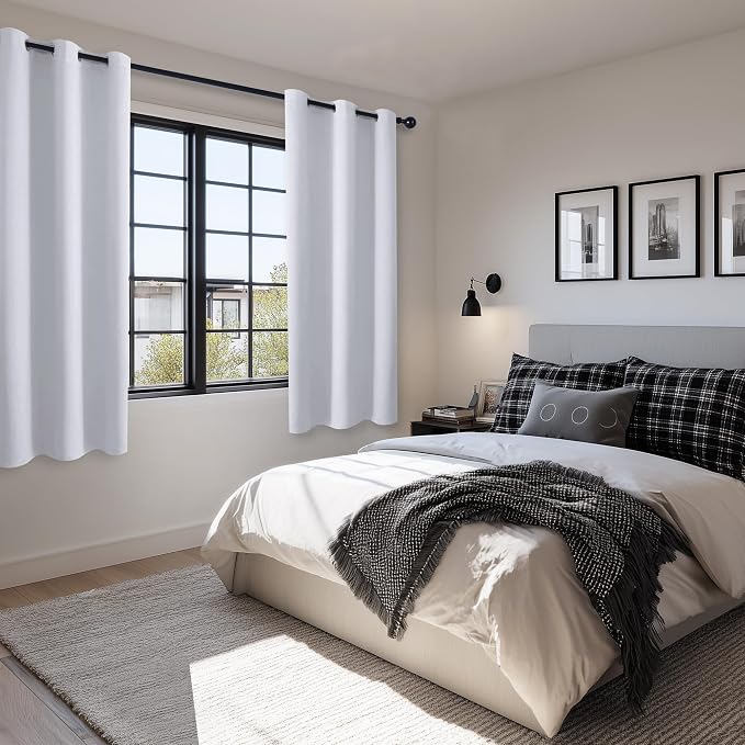 Room Darkening Curtains for Bedroom 2 Panels Greyish White, Energy Saving - Image 2