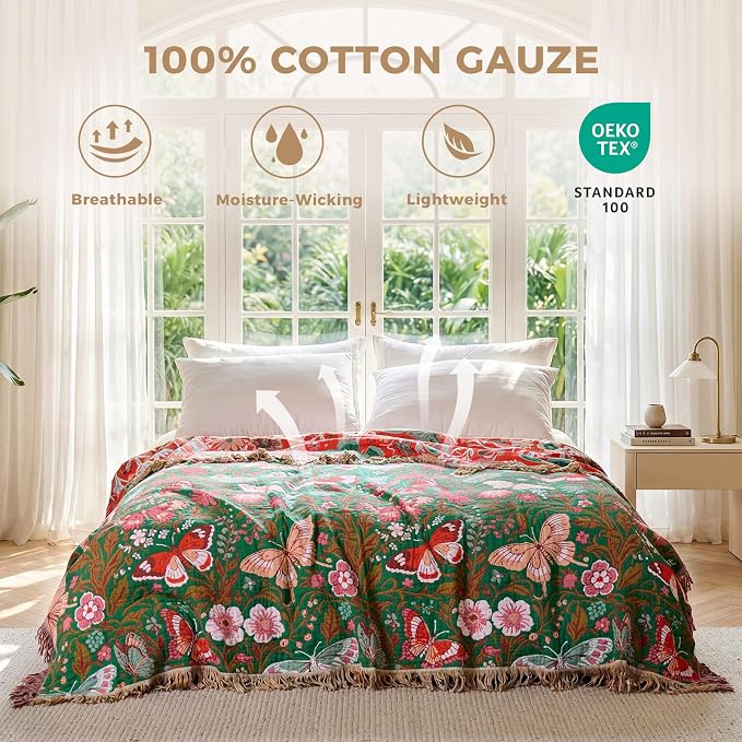 LUTBM Boho Throw Blanket for Bed Cotton Summer Blankets for Bedroom Living Room - Image 2