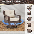 6 Pieces Wicker Patio Furniture Set Conversations Sets, 2 Outdoor 360° Swivel - Image 3