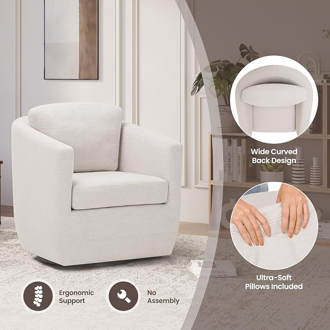COLAMY 360° Swivel Accent Chair No-Sag Foam & Sturdy Metal Base, Fully - Image 5