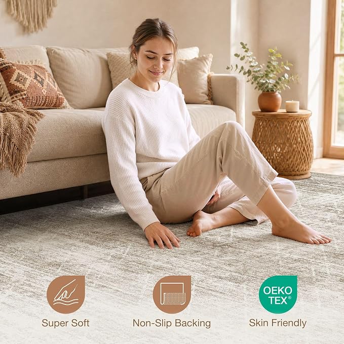 cotiled 6x9 Area Rugs for Living Room: Boho Washable Rug for Dining Room | - Image 7