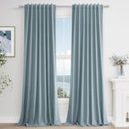 Blue 100% Blackout Linen Curtains 100 Inch Length 2 Panels Set by Guken