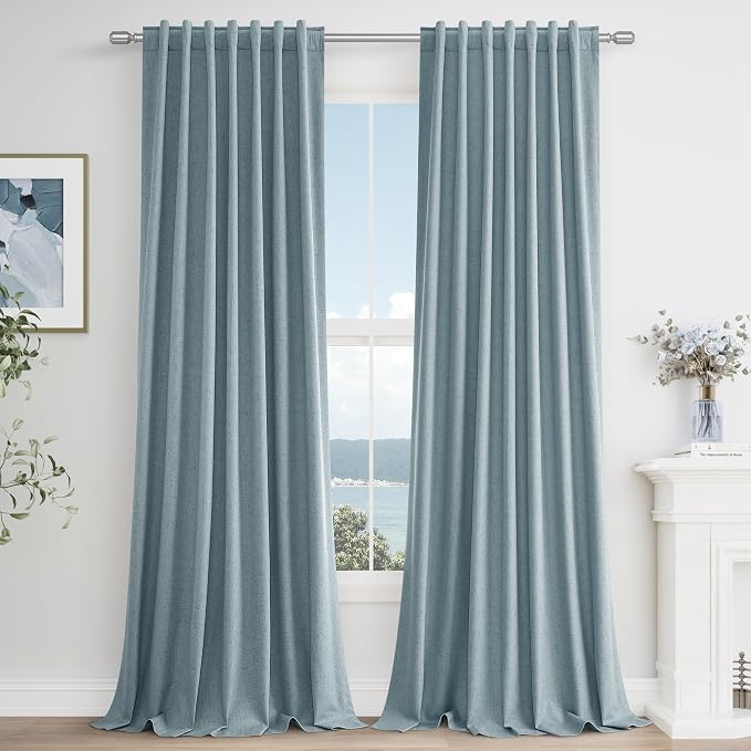 100% Blackout Linen Curtains 90 Inch Length 2 Panels Set by Guken