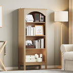 Arched Bookshelf with 4 Tier Open Shelves, Study and Living Room, Natural Oak - Image 7