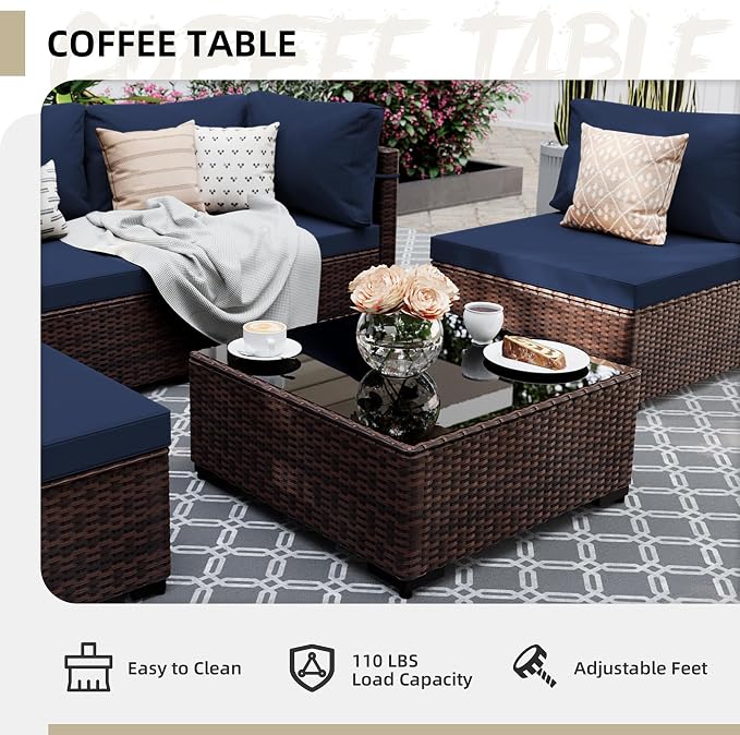 UPHA 5 Pieces Patio Furniture Sets, Wicker Outdoor Sectional Sofa Couch - Image 6