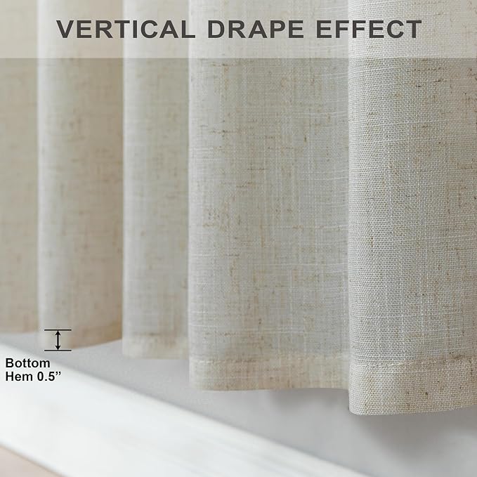 Beige Curtains 38 Inch Width for Living Room 2 Panels Back Tab Rod Pocket Flax - Image 8