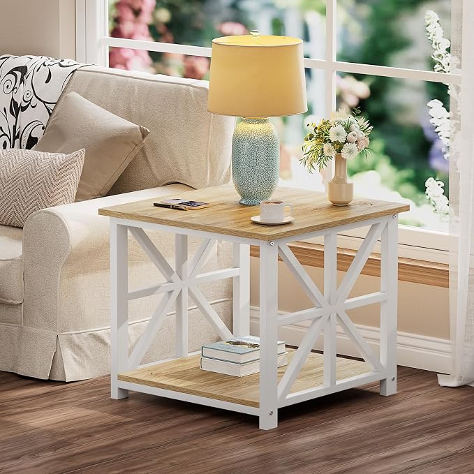 GreenForest End Table with 2-Tier Storage Shelf, 24 inch Large Side Table - Image 9