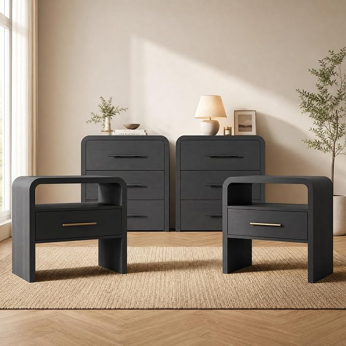 Fatmok 4-Piece Modern Bedroom Furniture Set, 2 Nightstands by Fatmok