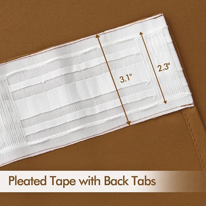 MIULEE Golden Brown Back Tab Blackout Curtains 52x72 Inches Long 2 Panels | Rod - Image 4