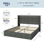Allewie Full Size Lift Up Storage Bed, Modern Wingback Headboard, Hydraulic - Image 2