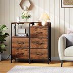 Somdot Nightstand with Charging Station and LED Light, Wide 5 Drawers Dresser - Image 2