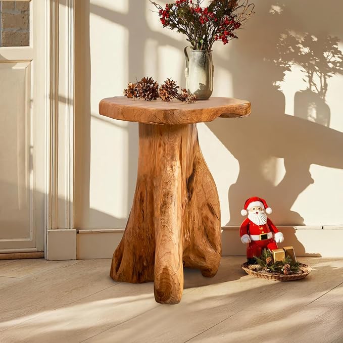 Cedar Roots Tree Stump Side Table 14"x13"x18"H Live Edge Rustic Natural Solid - Image 7
