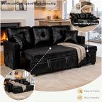 Eafurn Faux Leather Tufted Convertible Sleeper Sectional Sofa Bed, 3 Seater L - Image 8