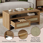 Garvee Boho Coffee Table with Storage, 2 Tiers Wooden Center Coffee Table - Image 5