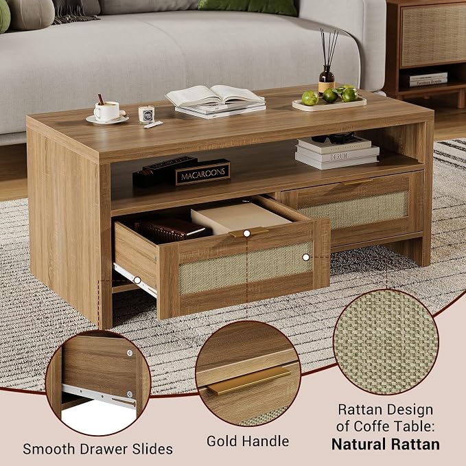 Garvee Boho Coffee Table with Storage, 2 Tiers Wooden Center Coffee Table - Image 5