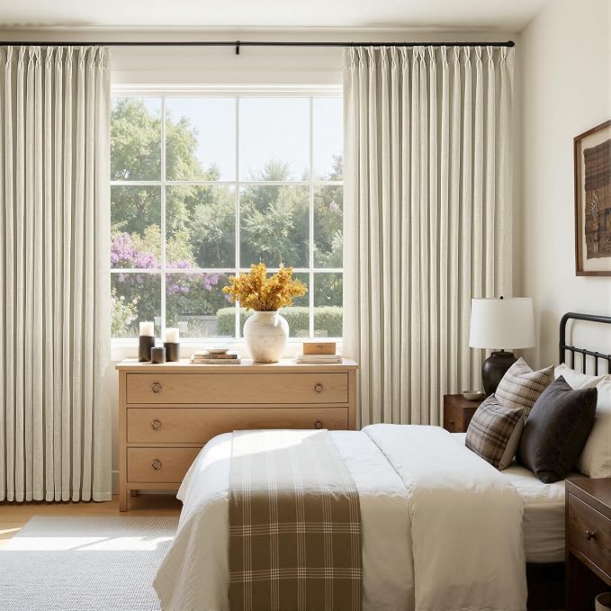Extra Wide Pinch Pleat 100 x 108 Inch Linen Semi Sheer Curtains 1 Panel | - Image 6