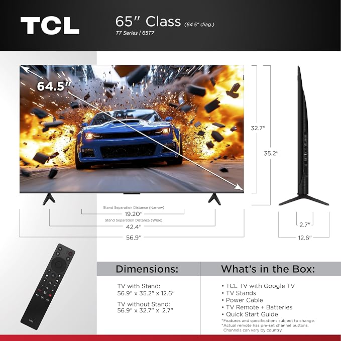 TCL Amazon Exclusive 65 Inch Class T7 Series | 4K QLED HDR Lag-Free Smart - Image 2