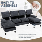 U-Shaped Sectional Sofa with Double Chaise, Linen Fabric 4-Seat Modern Couch - Image 6