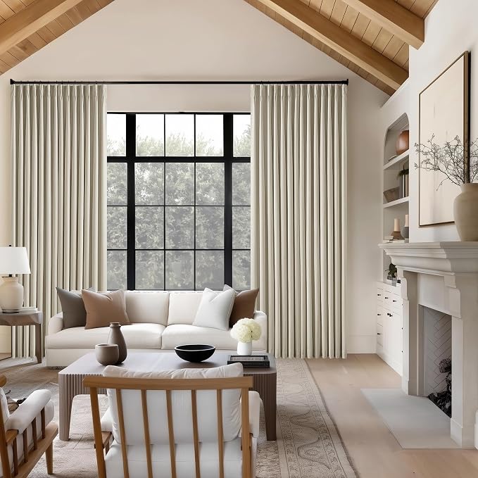 Burlywood Birch Pleated Blackout Linen 92 Inch Long Curtains 60 Inch Wide | - Image 8