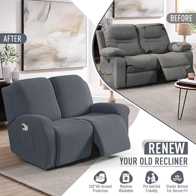TAOCOCO Recliner Loveseat Slipcover, 6 Pieces Dual Recliner Sofa Covers - Image 5