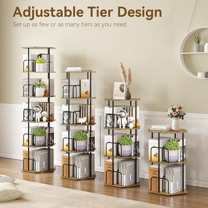 SUNMORY 5 Tier Rotating Bookshelf Tower, Revolving 360 ° Spinning Bookcase - Image 5