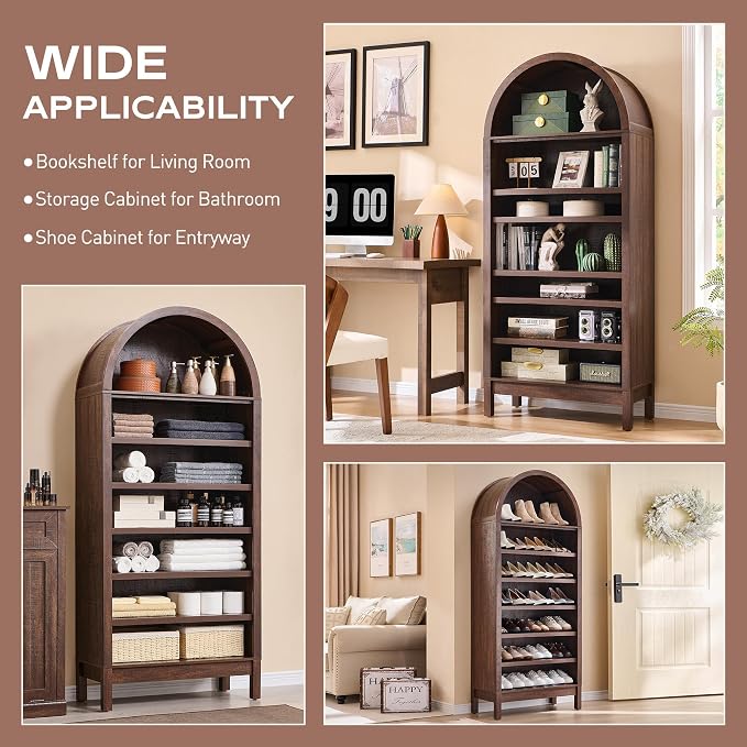 IFGET 71" Tall Arched Bookshelf, 7 Tiers Arch Bookcase - Image 5