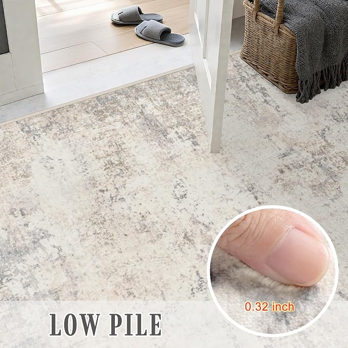 Area Rug Living Room: 4x4 Modern Washable Soft Carpet Brown Beige | - Image 5
