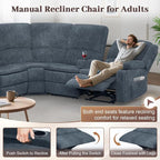 Yolsali Manual Reclining Sectional Sofa Set, 6 Seats Soft Fabric Recliner - Image 6