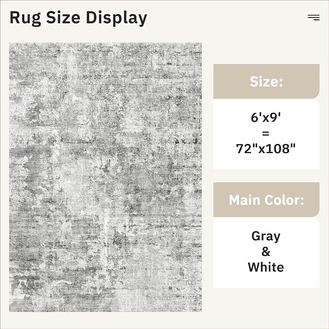 Soalmost Abstract Area Rug 6x9 for Living Room Washable Rugs Gray/White | - Image 5
