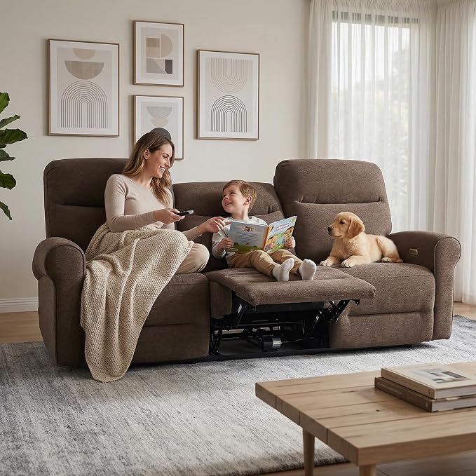 MCombo 87.8" Wall Hugger Power Reclining Sofa, 3-Seat Triple Recliner Couch - Image 8