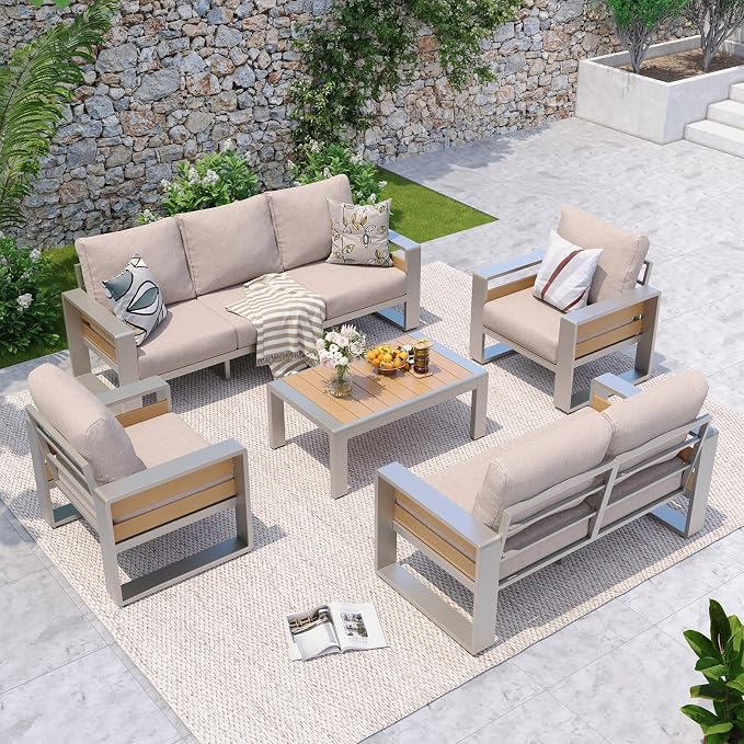 Aoxun Aluminum Patio Furniture Set, 7 Seats Luxury Metal Patio Conversation Sets by Aoxun