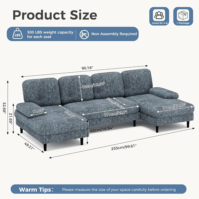 DUMOS Sectional Couches for Living Room, U Shaped Couch - Image 2