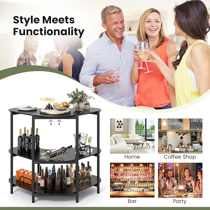 Giantex 3-Tier Bar Table, Corner Bar Cabinet, Liquor Home Bar Unit - Image 8