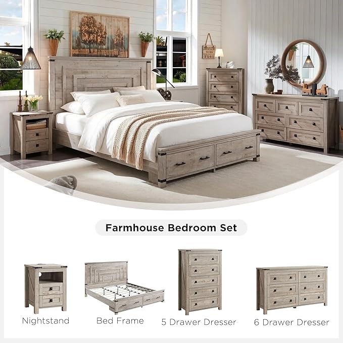 T4TREAM Nightstand with Charging Station, End Table, Side Table with 2 Drawers - Image 7