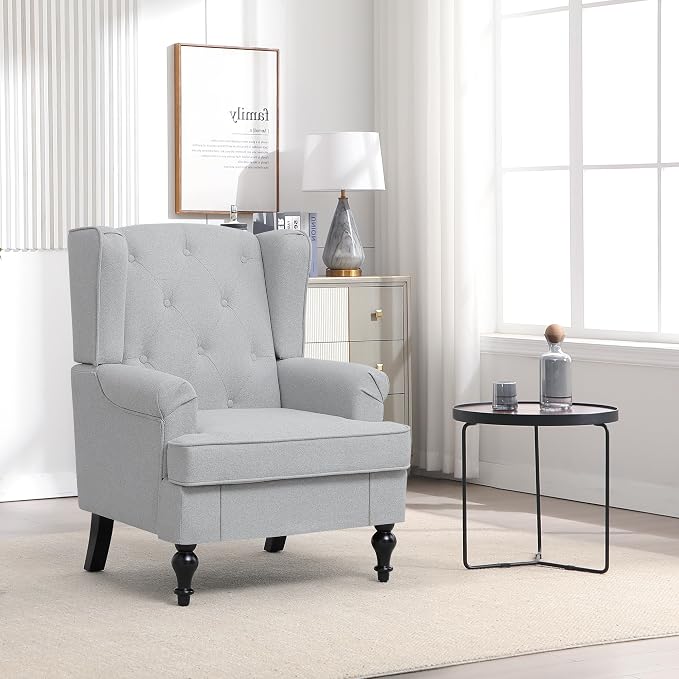 Accent Chair Set of 2, Mid Century Modern Fabric Wingback Chair, Upholstered - Image 3