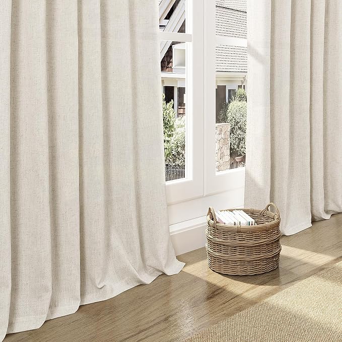 Warm Beige Linen Curtains 63 Inches Long 2 Panel Sets - Image 8
