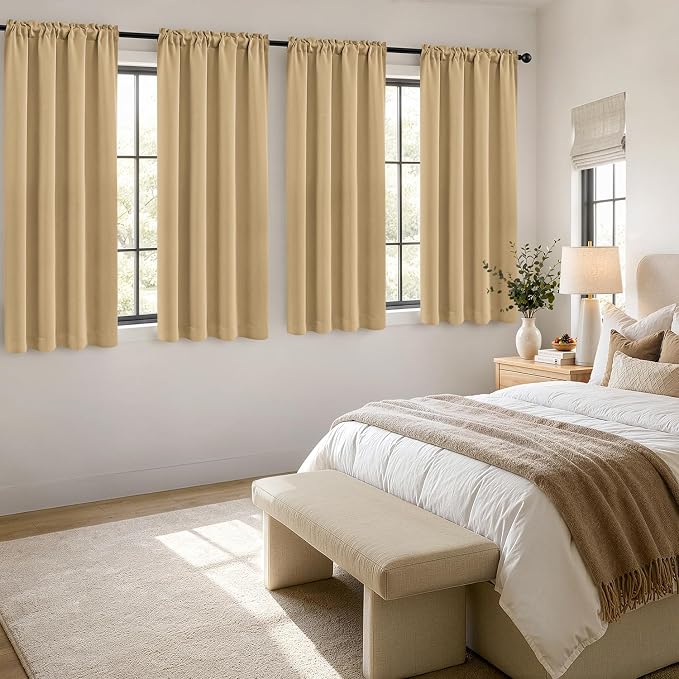 MIULEE 4 Panels Set Dark Beige Blackout Curtains 63 Inch Length Bedroom | - Image 4