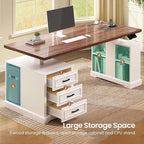 SEDETA Farmhouse Electric Standing Desk, Storage Shelves, Power Outlets - Image 5