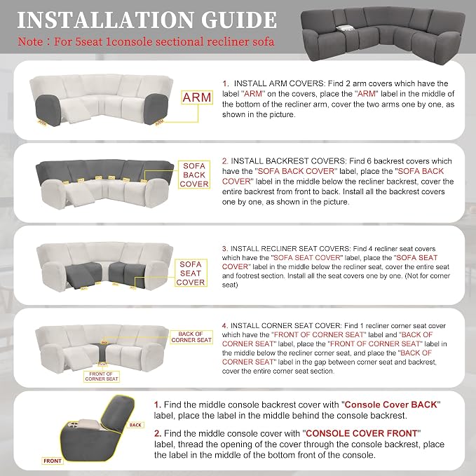100% Waterproof Sectional Recliner Couch Covers - Image 7